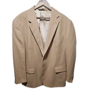 Claiborne Blazer Men 46L Beige 100% Camel Sports Coat Jacket Luxury